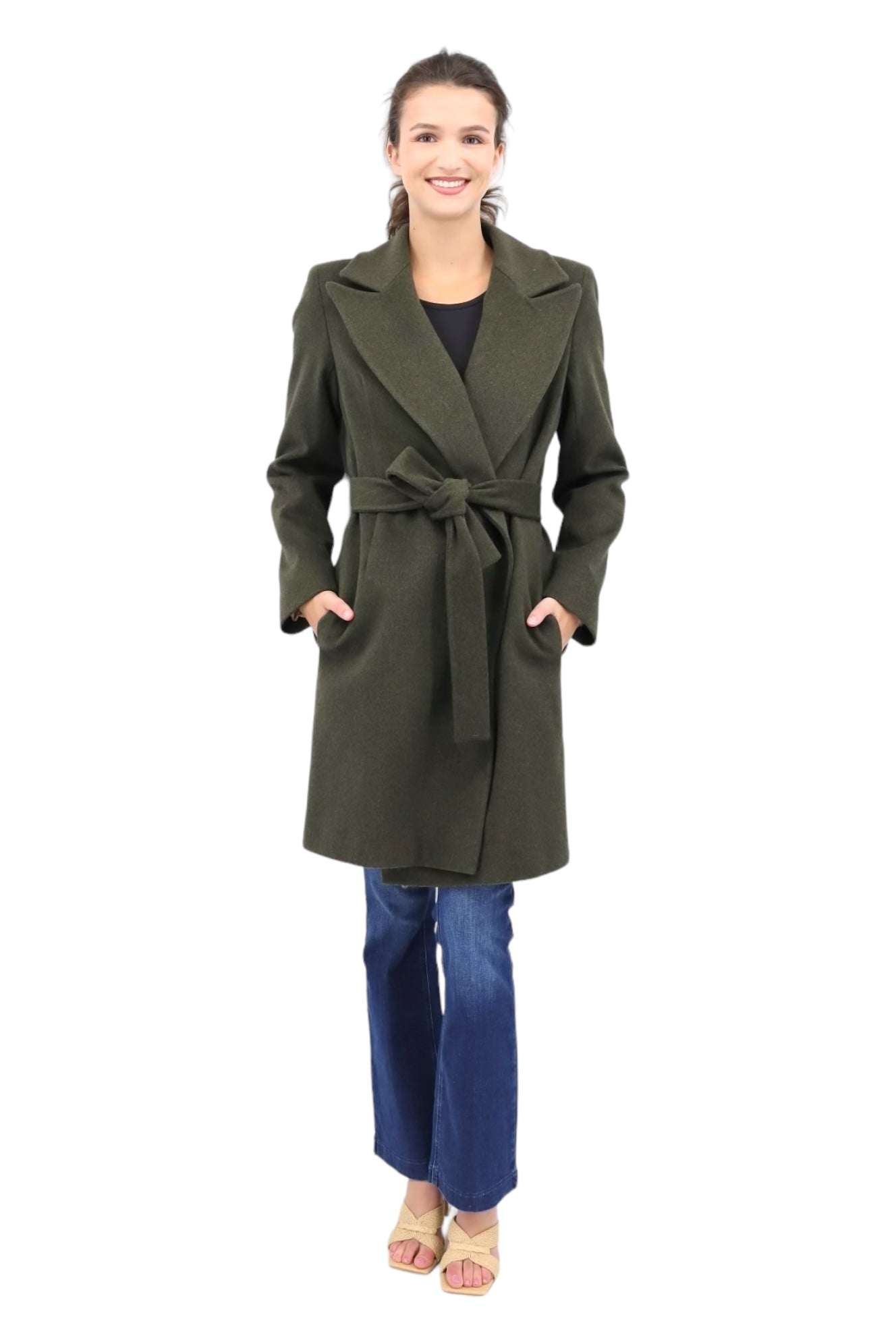 Peak Lapel Wrap Coat in Army