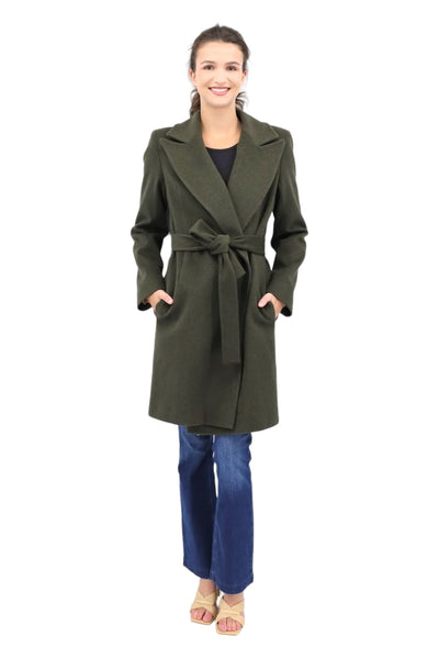 Peak Lapel Wrap Coat in Army