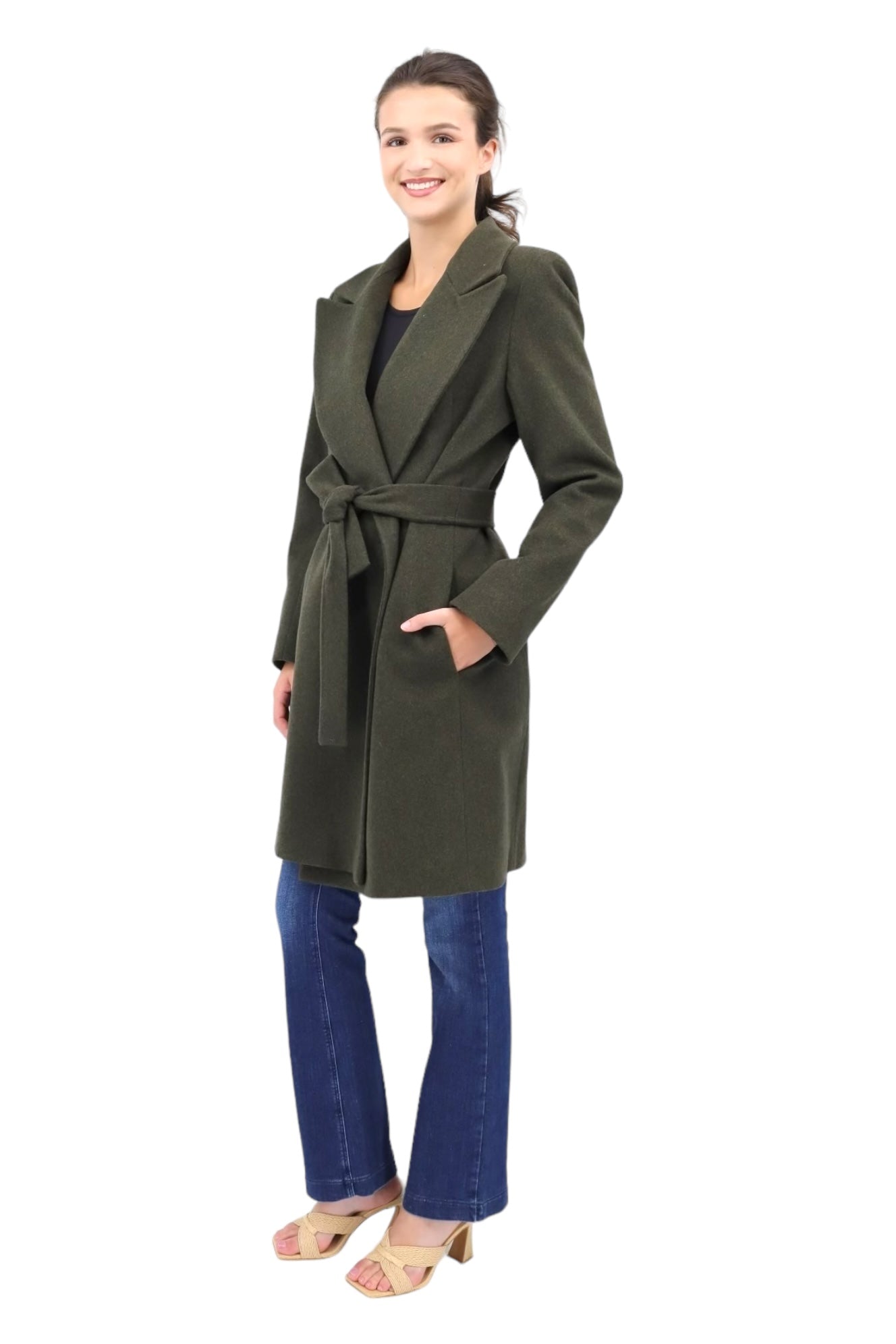 Peak Lapel Wrap Coat in Army