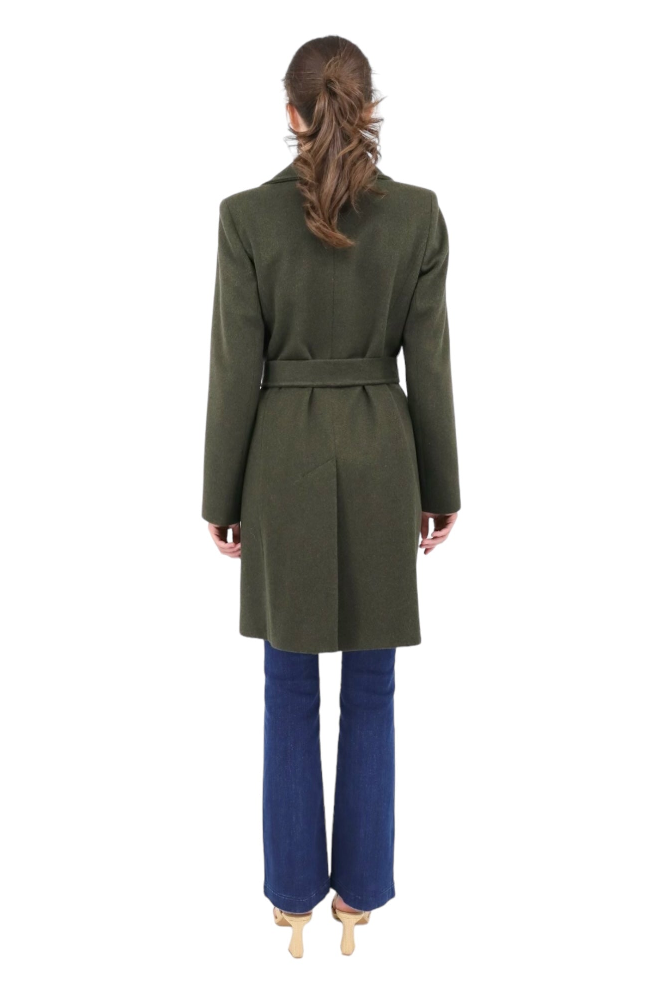 Peak Lapel Wrap Coat in Army