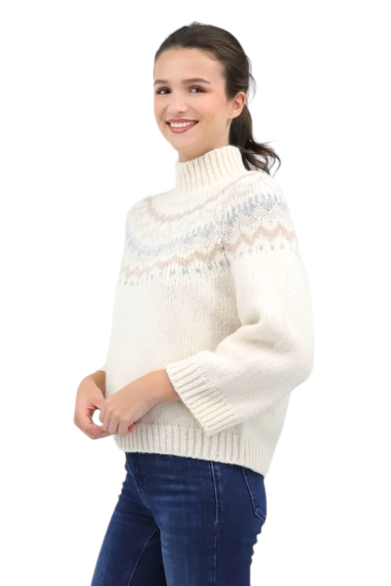 Wool and Alpaca Jacquard Sweater in White