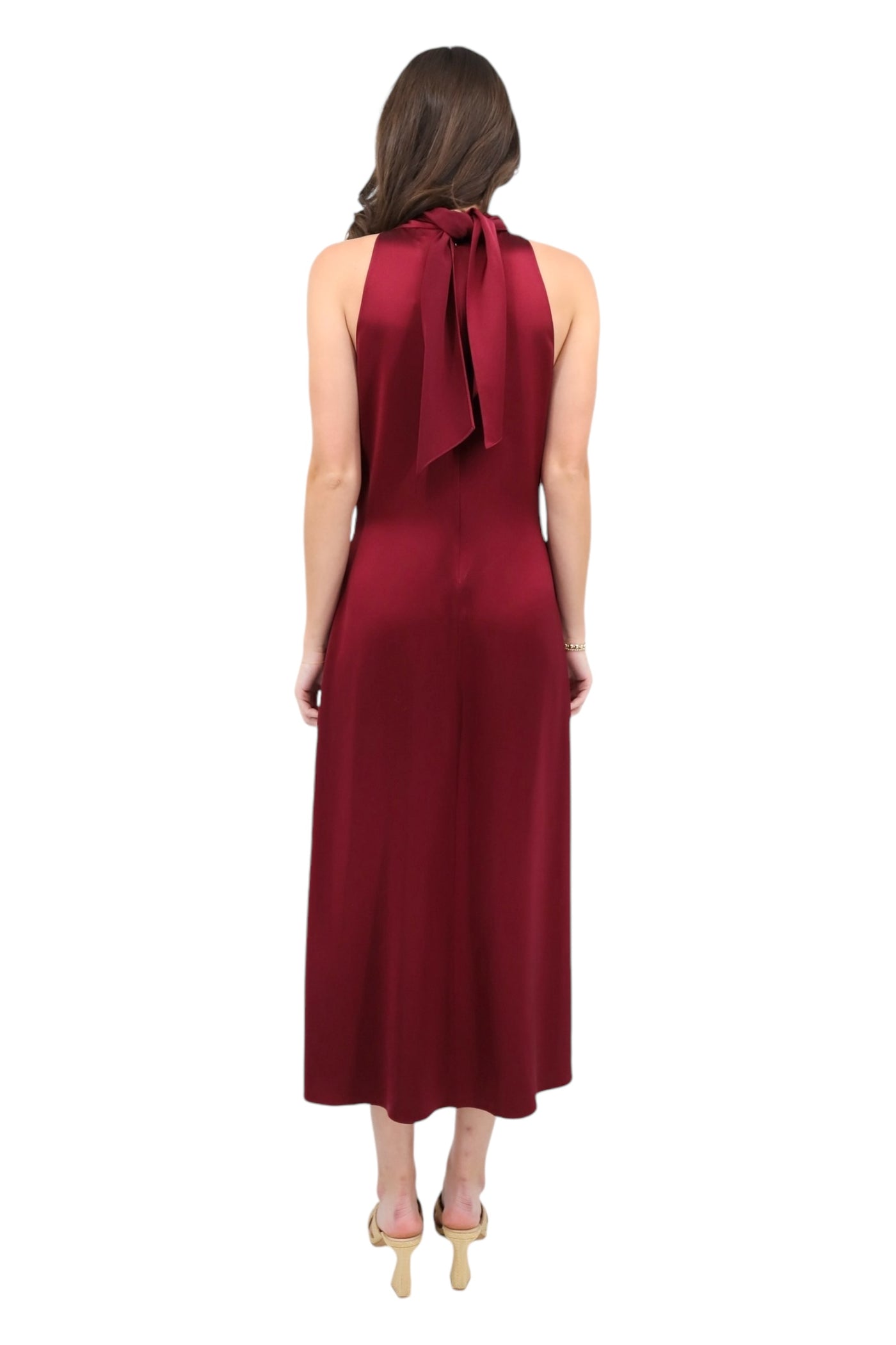 Satin Crossover Neck Dress Red Dahlia