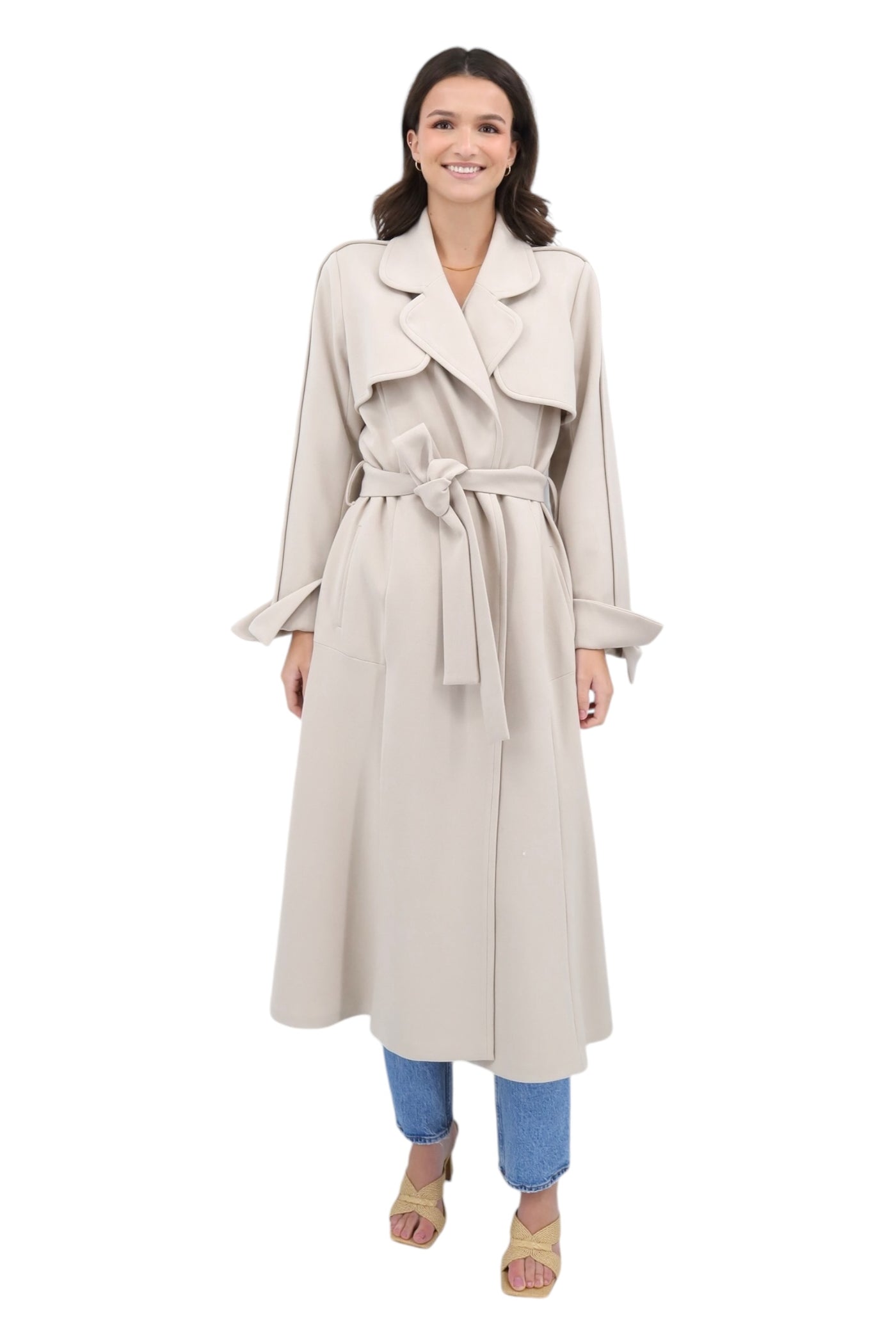 Trench Coat w/Contrast Bias in Stone