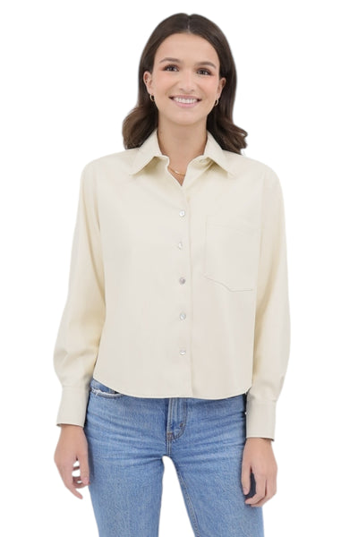 Crop Andie Vegan Leather Shirt in Ivory