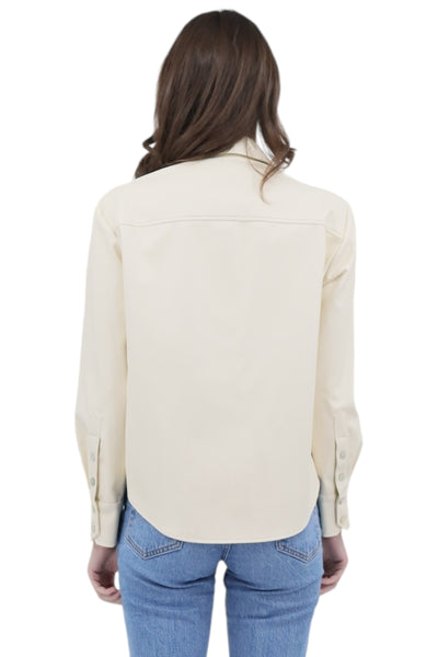 Crop Andie Vegan Leather Shirt in Ivory