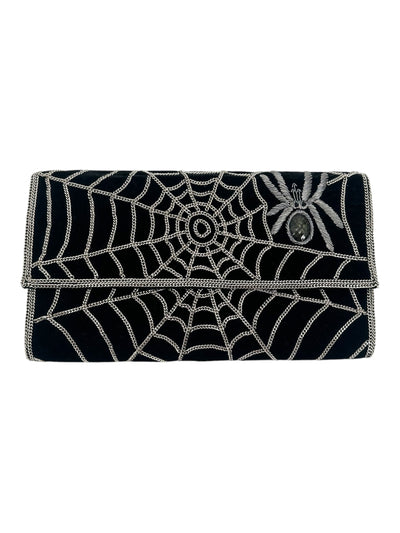 Black Velvet Chain Embroidery Spider Clutch