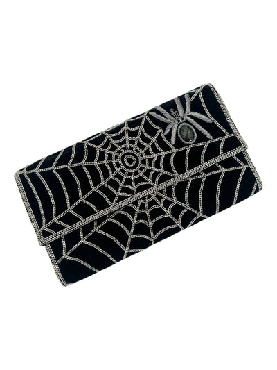 Black Velvet Chain Embroidery Spider Clutch