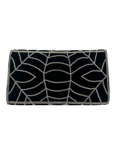 Black Velvet Chain Embroidery Spider Clutch