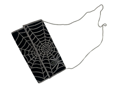 Black Velvet Chain Embroidery Spider Clutch