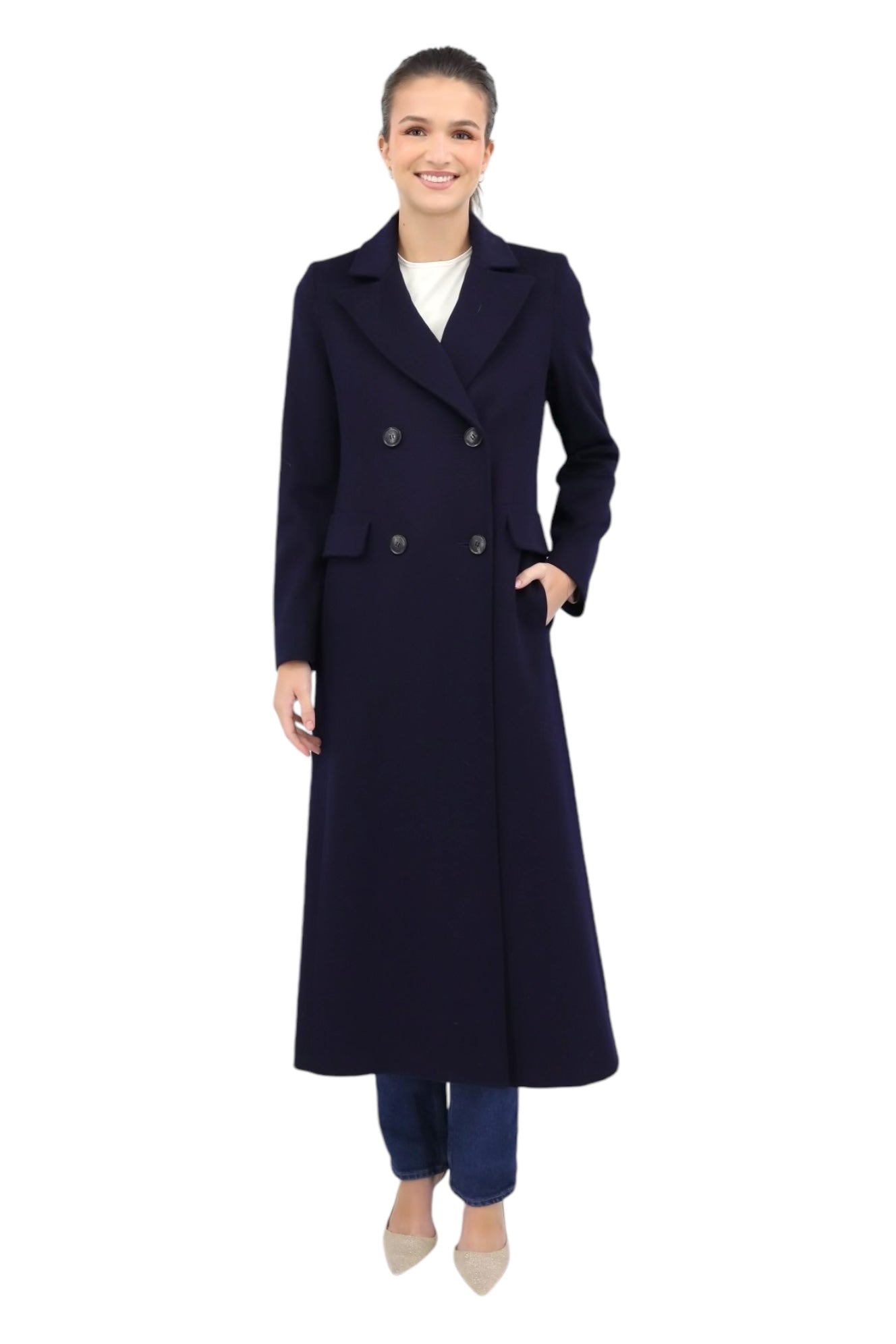 Notch Collar Maxi Coat in Midnight