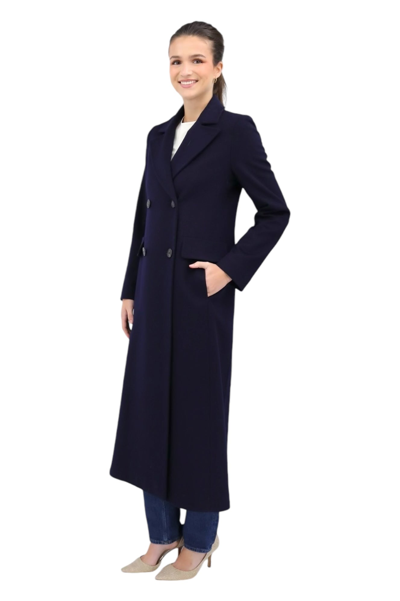 Notch Collar Maxi Coat in Midnight