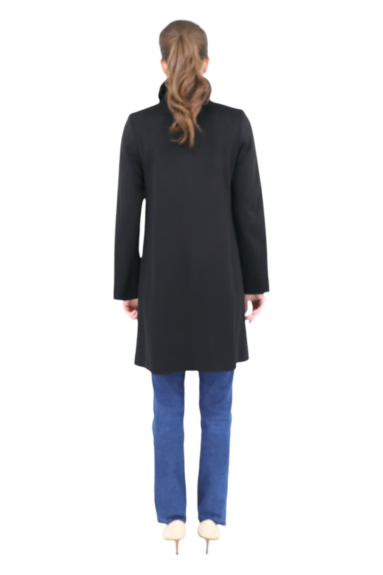 Rex Rabbit Trim Wool Coat in Black