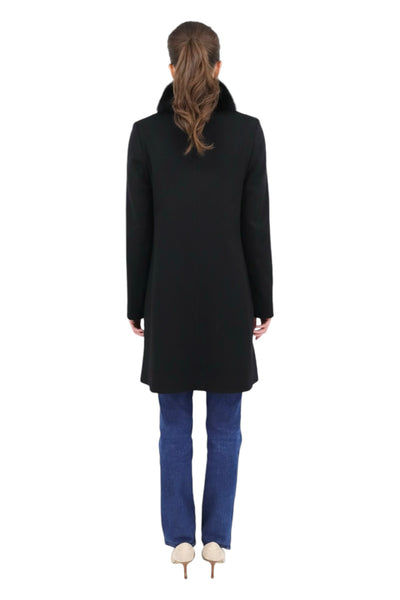 Wool Coat With Fox Collar in Black