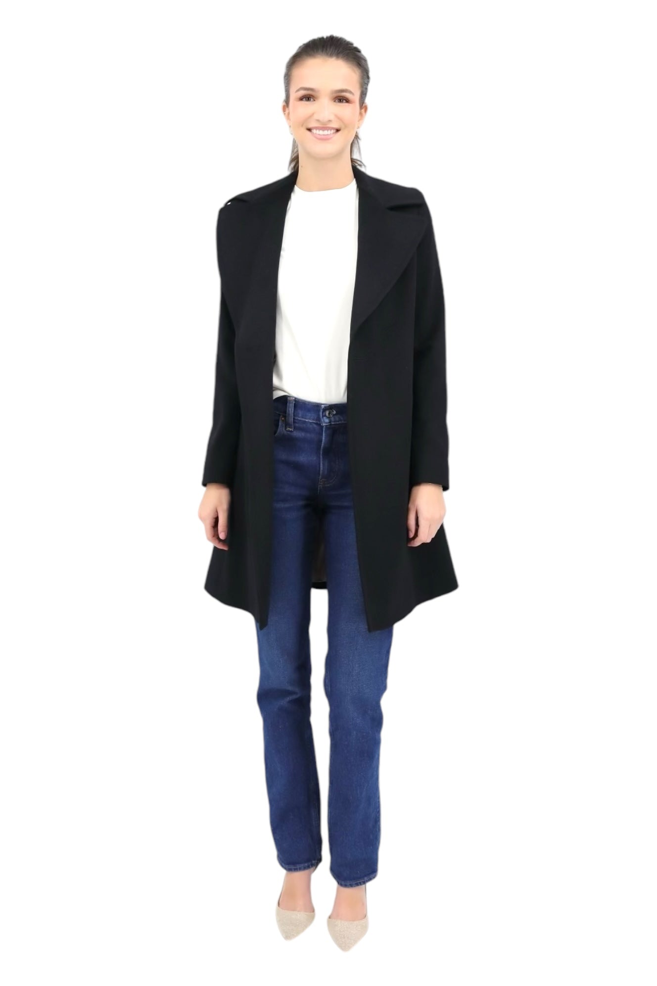 100% Cashmere Wrap Coat in Black