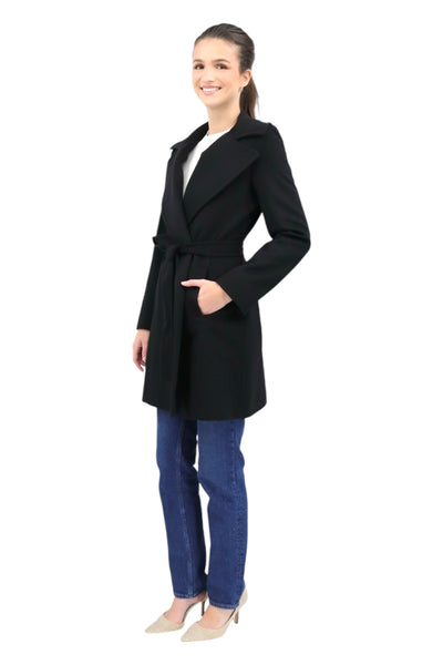 100% Cashmere Wrap Coat in Black