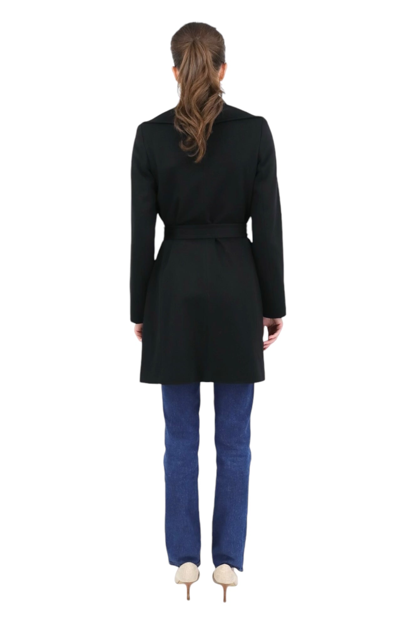 100% Cashmere Wrap Coat in Black