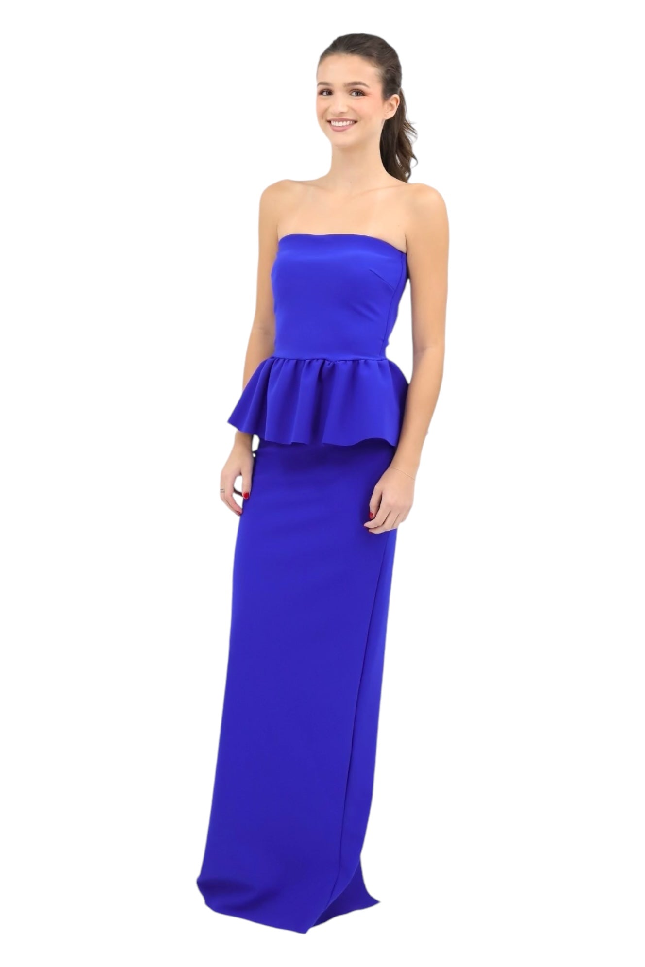 Panthea Strapless Peplum Gown in Royal Blue