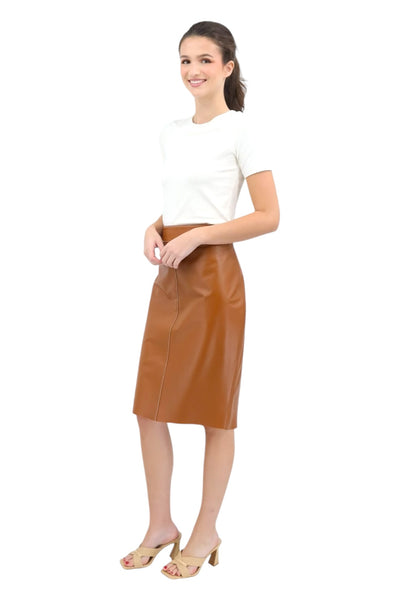 Lamb Leather Pencil Skirt in Tan