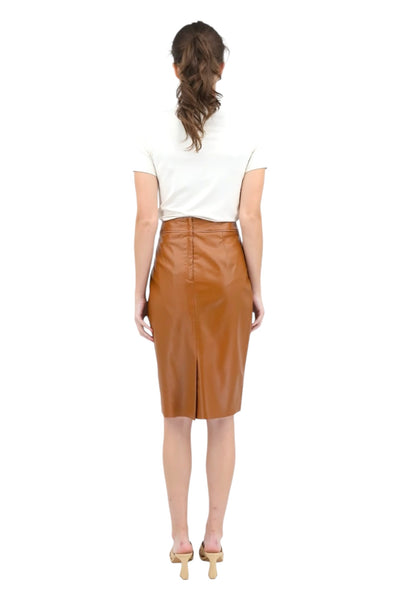 Lamb Leather Pencil Skirt in Tan