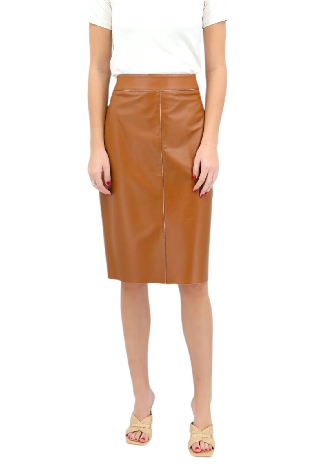 Lamb Leather Pencil Skirt in Tan Carl Meyers