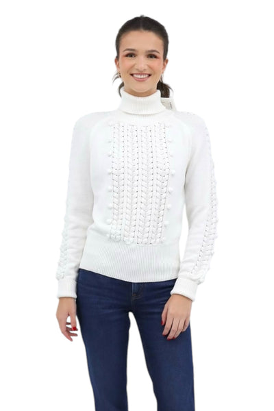 Multi Textured Long Sleeve Sweater in Ivory