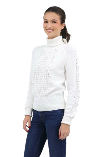 Multi Textured Long Sleeve Sweater in Ivory