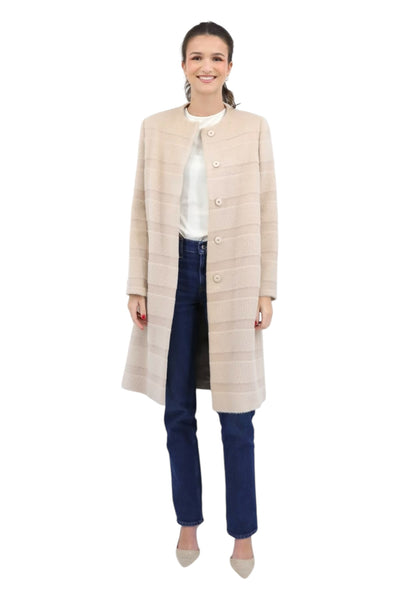 Baby Suri Alpaca 3-D Stripe Effect Cashmere Coat in Sand