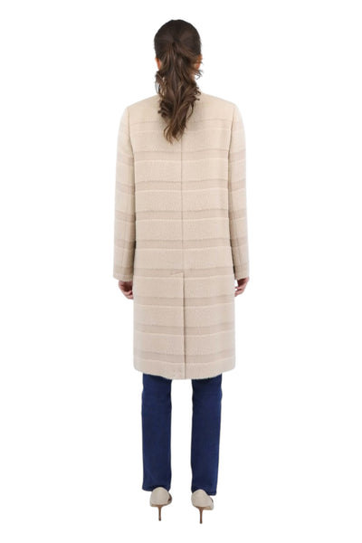 Baby Suri Alpaca 3-D Stripe Effect Cashmere Coat in Sand