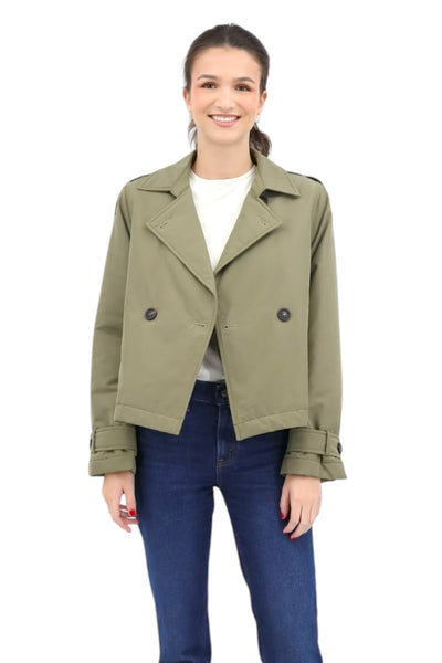 Short Trench Cotton Twill and Padded Nylon Jacket in Gris