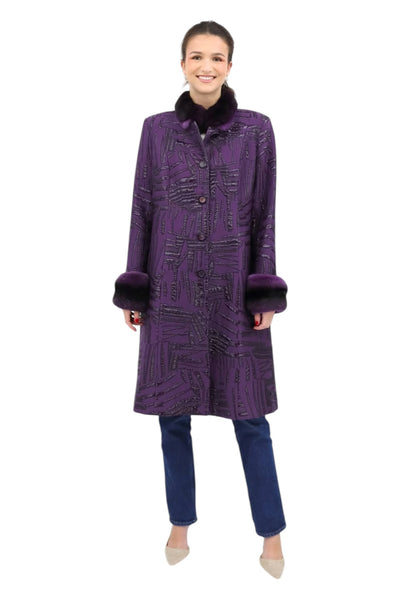 Purple Print Coat With Chinchilla Fur