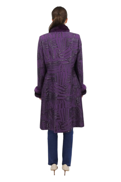 Purple Print Coat With Chinchilla Fur