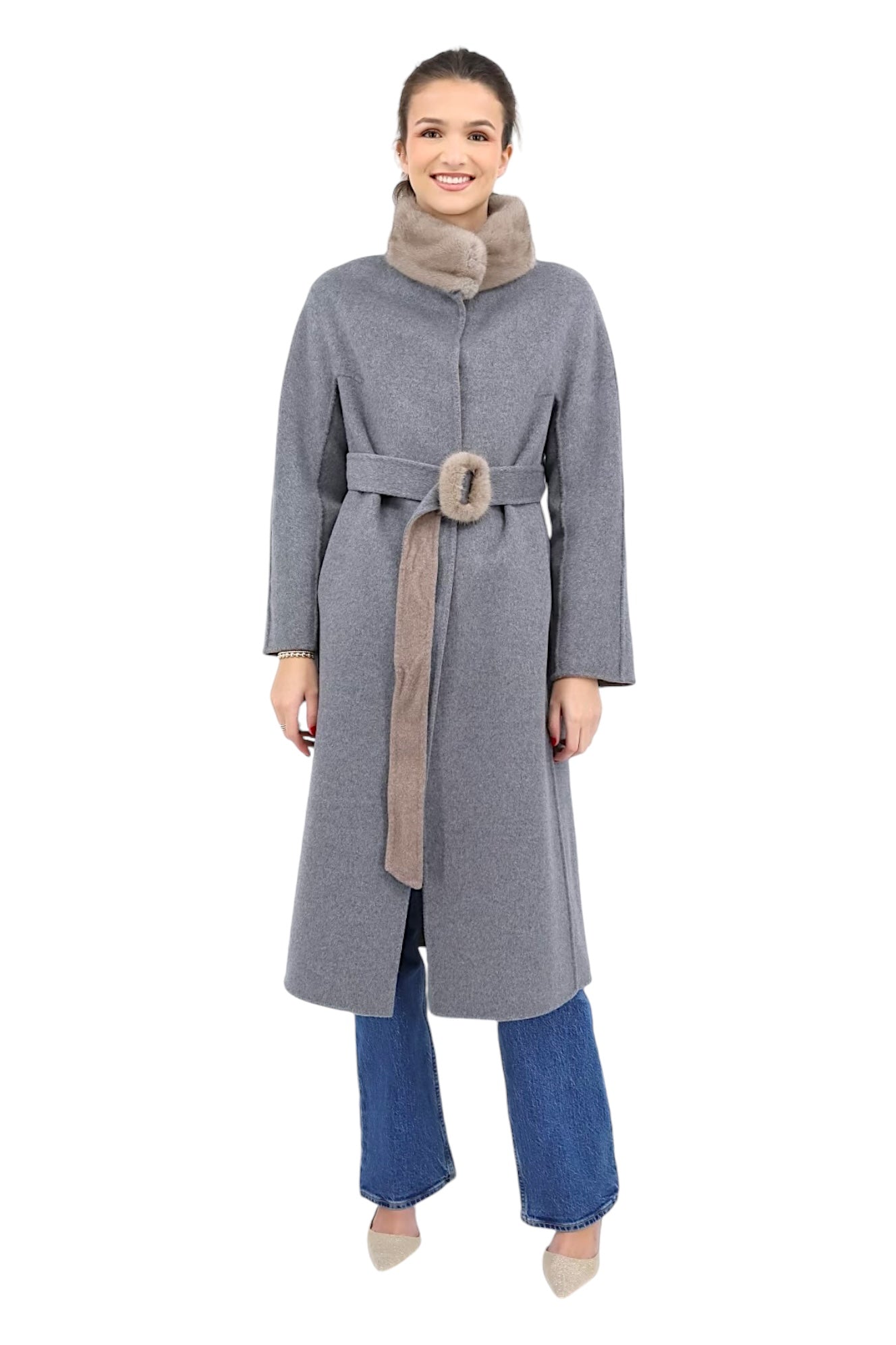 Reversible Fabric Coat in Safari/Pietra