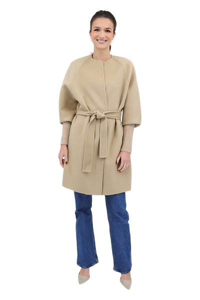 Wool Ribbed Cuff Sleeve Coat in Irish Cream