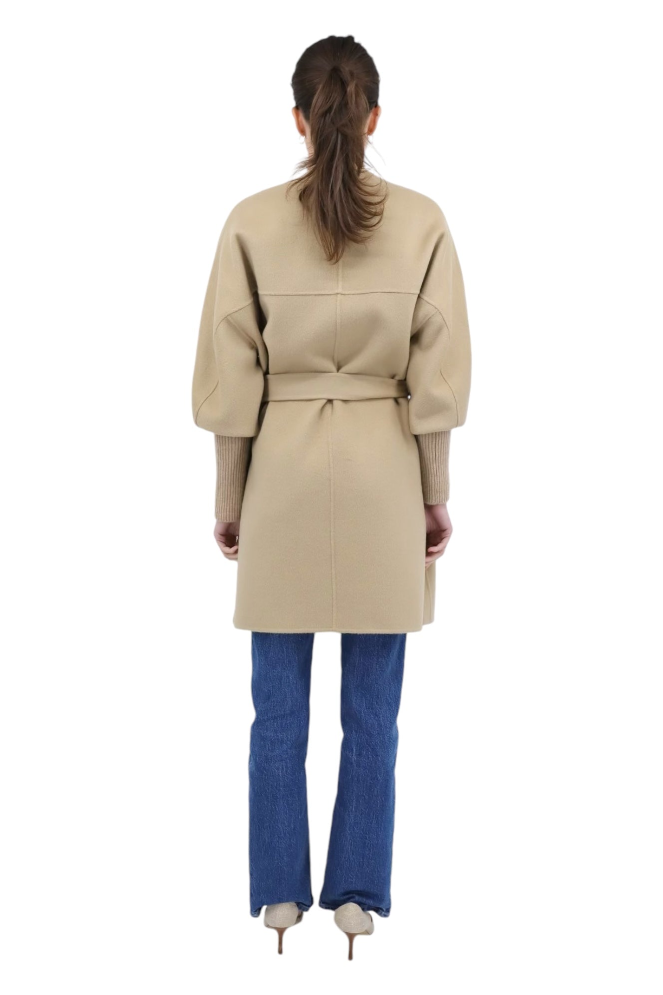 Wool Ribbed Cuff Sleeve Coat in Irish Cream