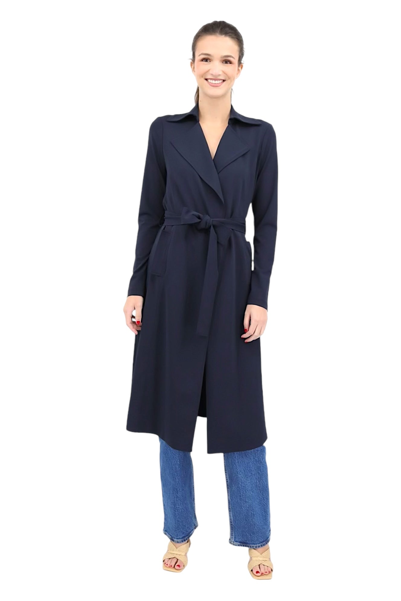 Matte Jersey Trench Coat in Navy