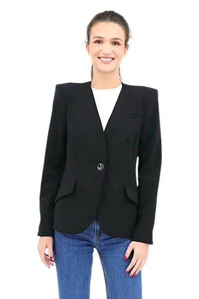 Collarless Pagoda Shoulder Jacket Black