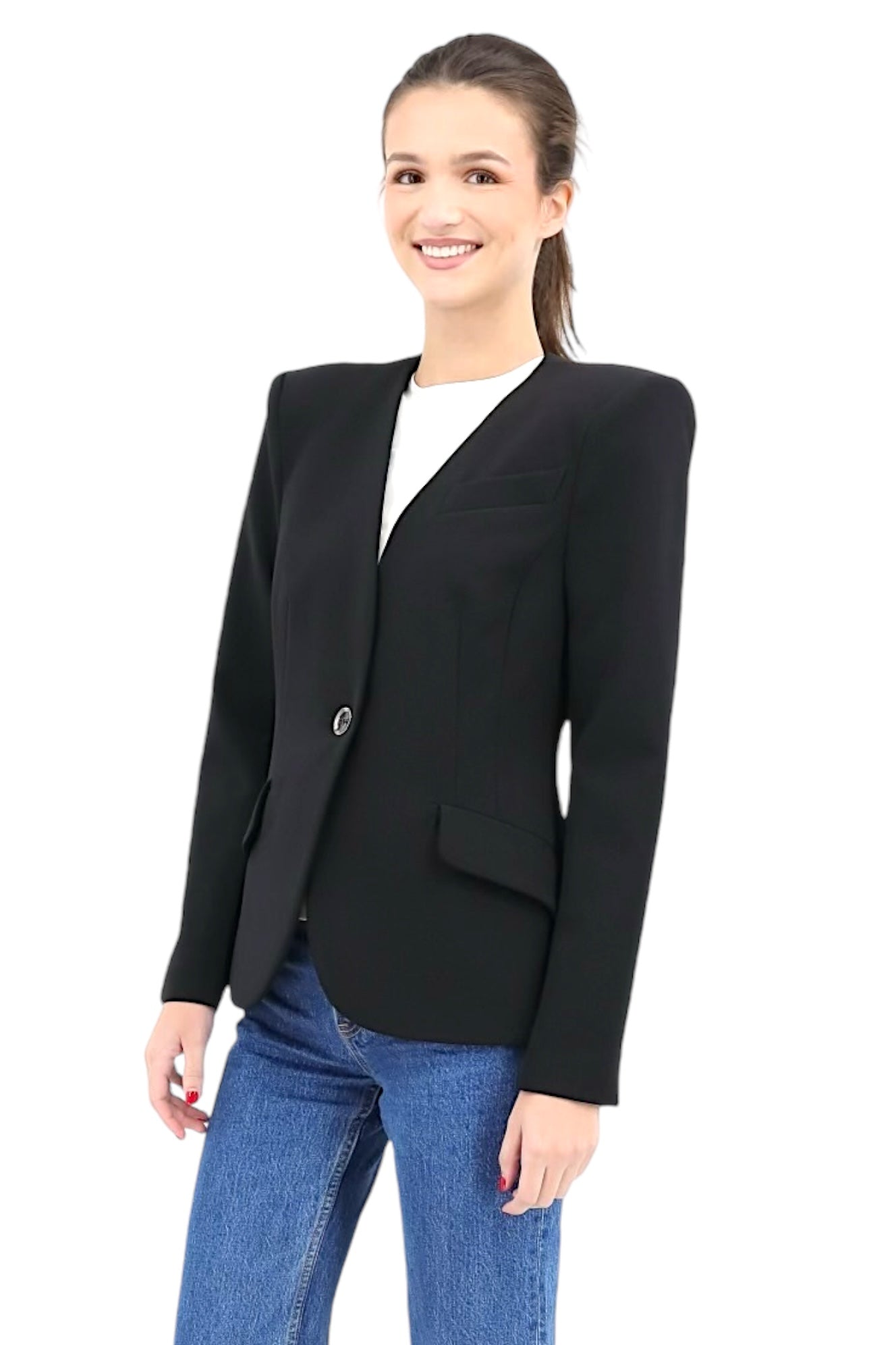 Collarless Pagoda Shoulder Jacket Black