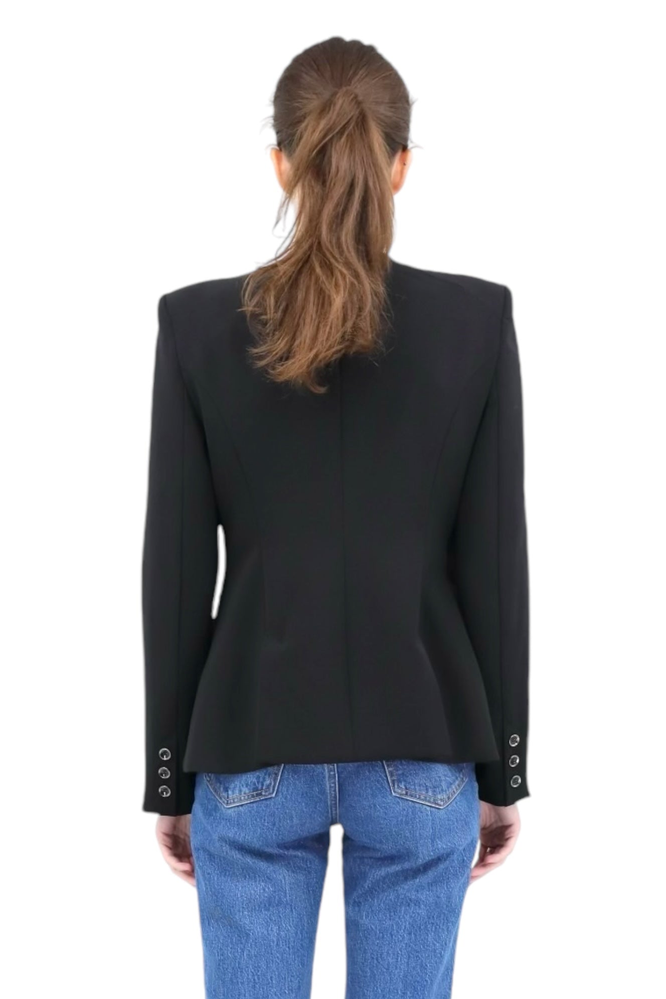 Collarless Pagoda Shoulder Jacket Black