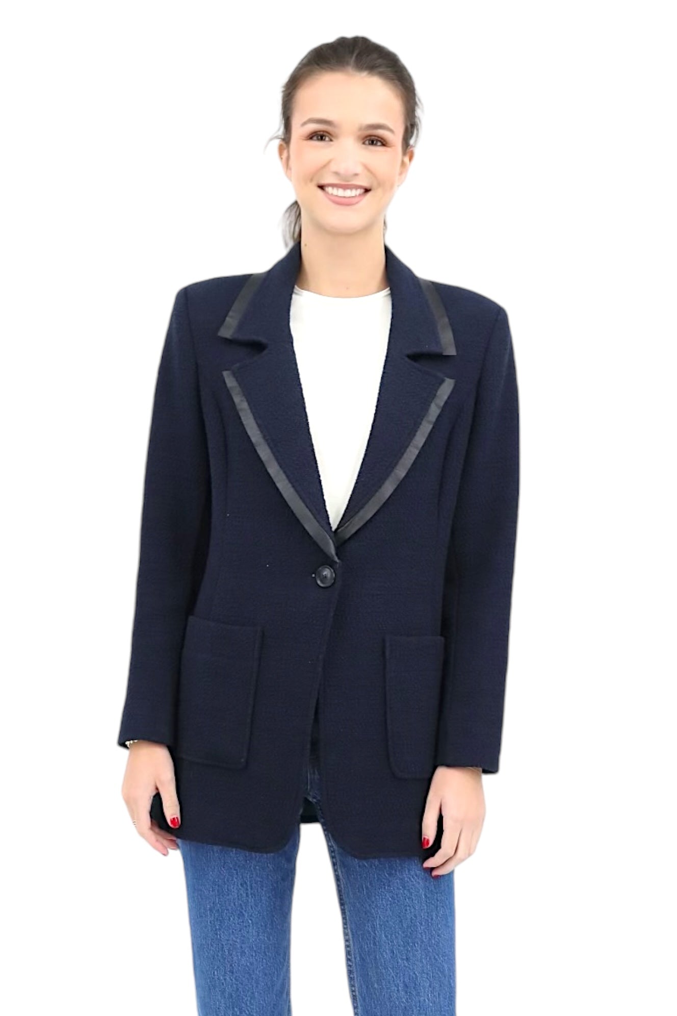 Jacket With Faux Leather And Fringes Navy