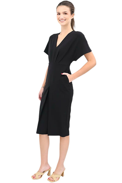 Batwing Midi Dress With Keyhole Detail in Black