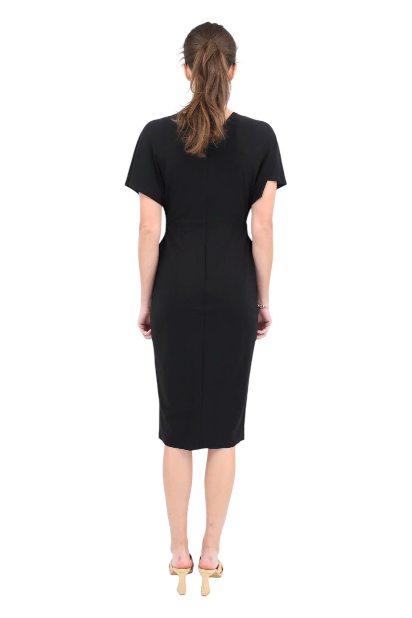 Batwing Midi Dress With Keyhole Detail in Black