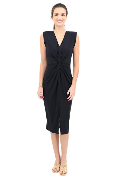 Sleeveless Dress with Front Knot Detail in Black