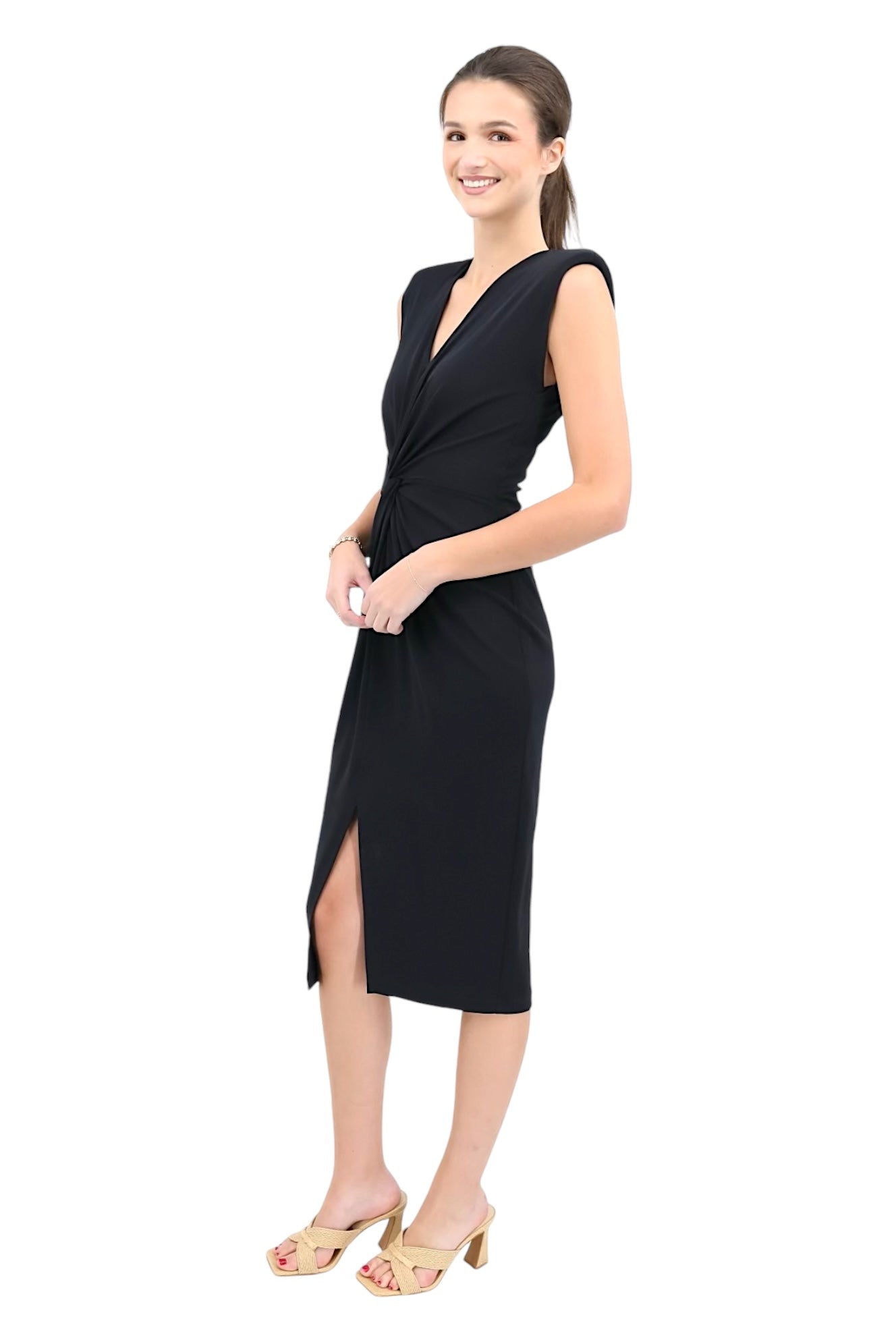 Sleeveless Dress with Front Knot Detail in Black