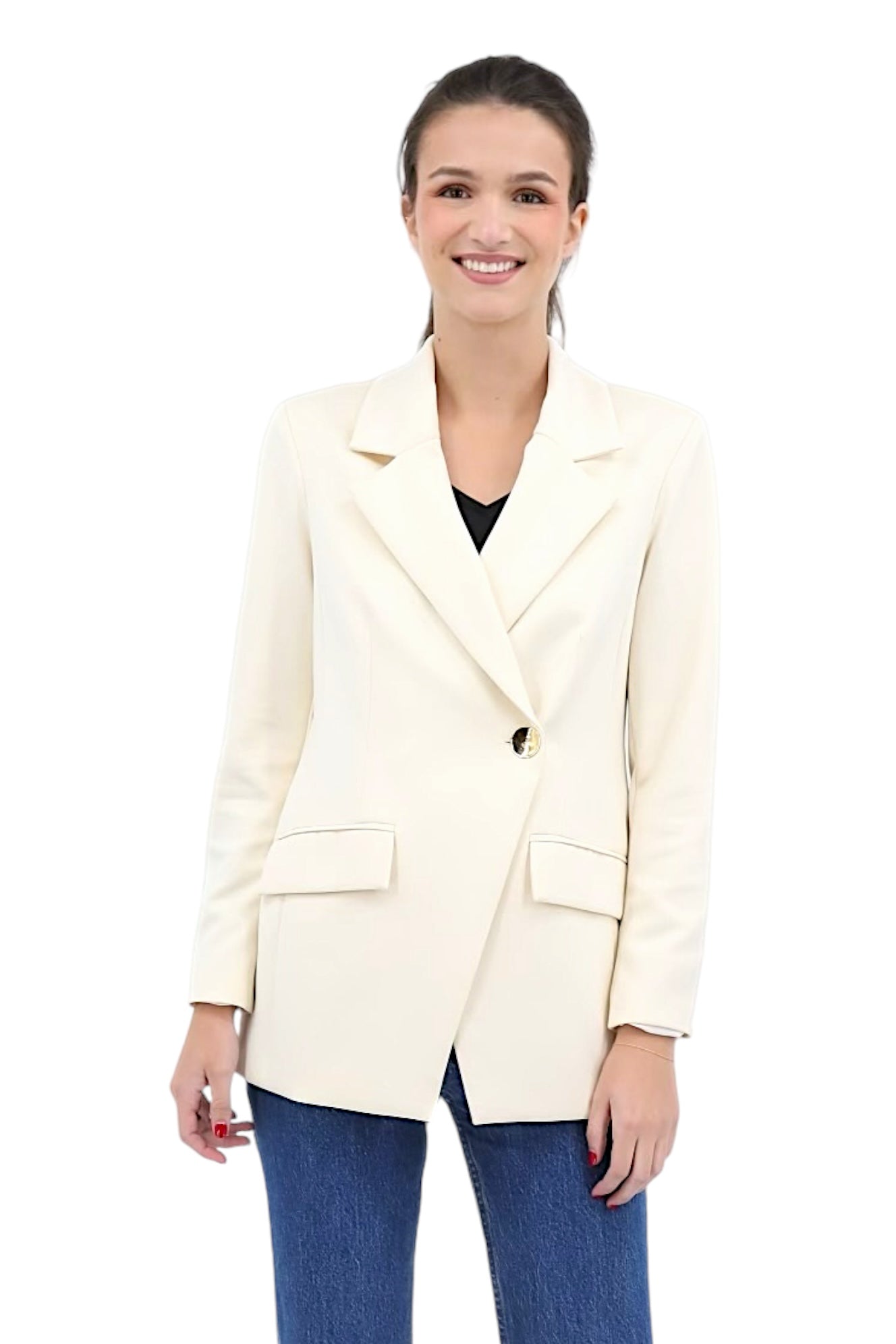 Long Jacket Asymmetrical Button in Vanilla