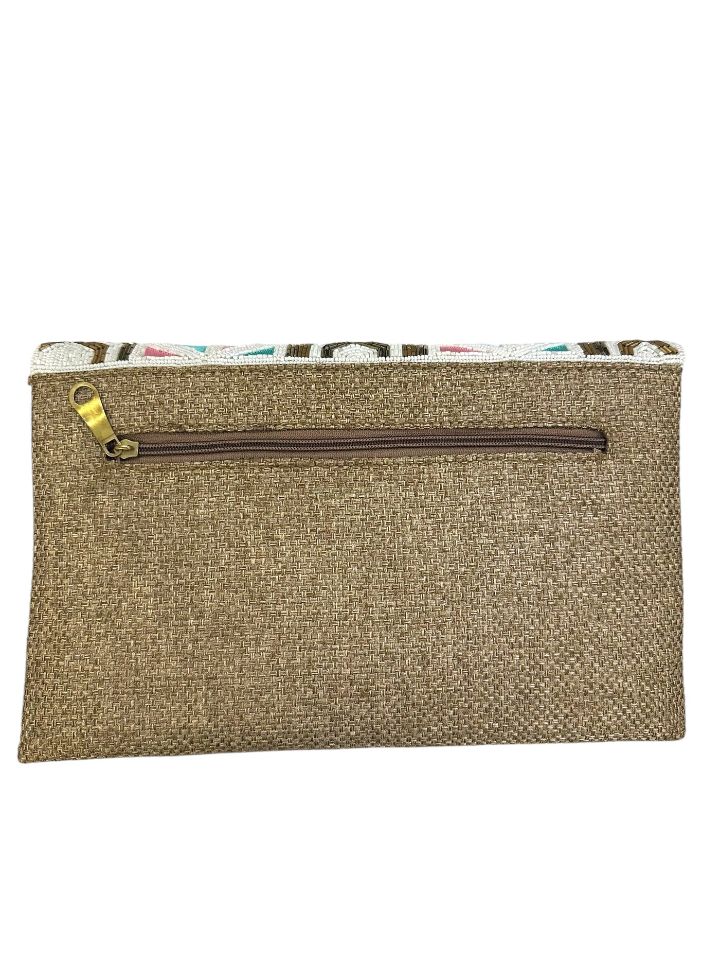 Multicolored Embroidery & Beaded Clutch w/ Chain Strap