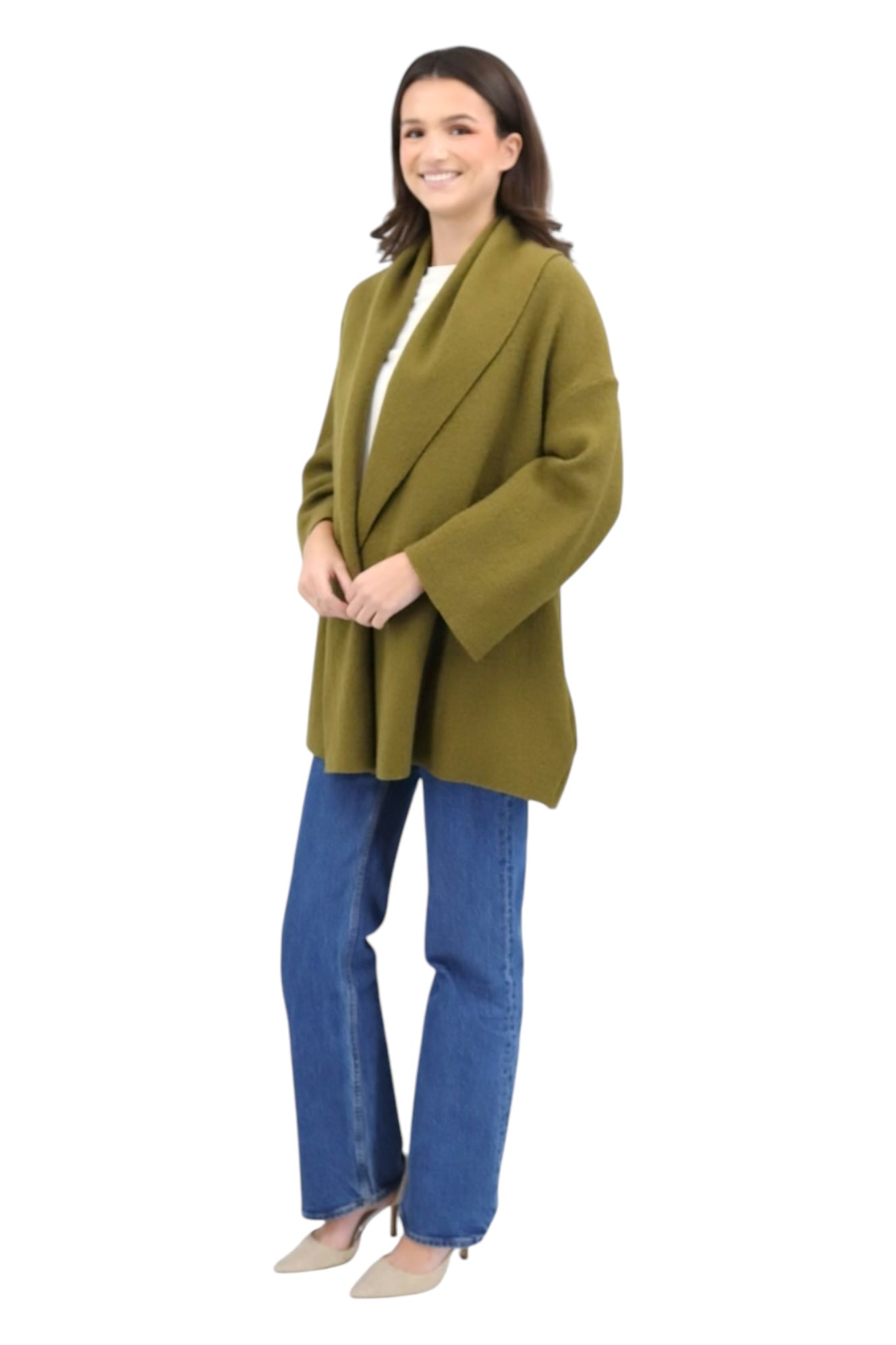 Morella Mix Jersey Wool Coat in Olive