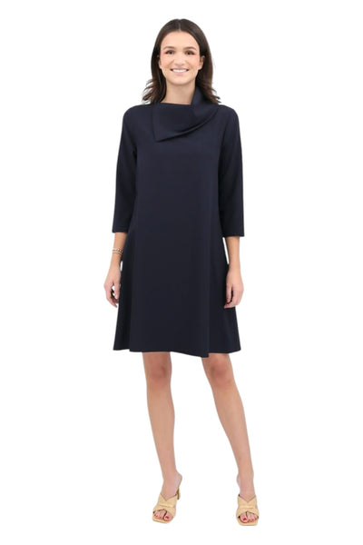 Asymmetric Collar Dress in Navy