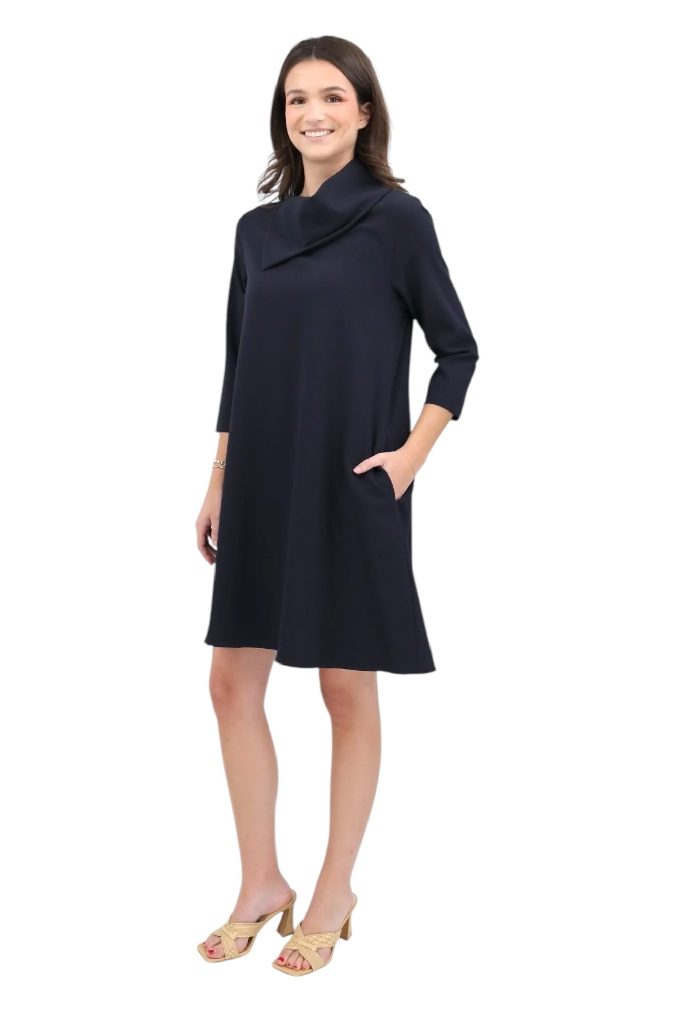 Asymmetric Collar Dress in Navy