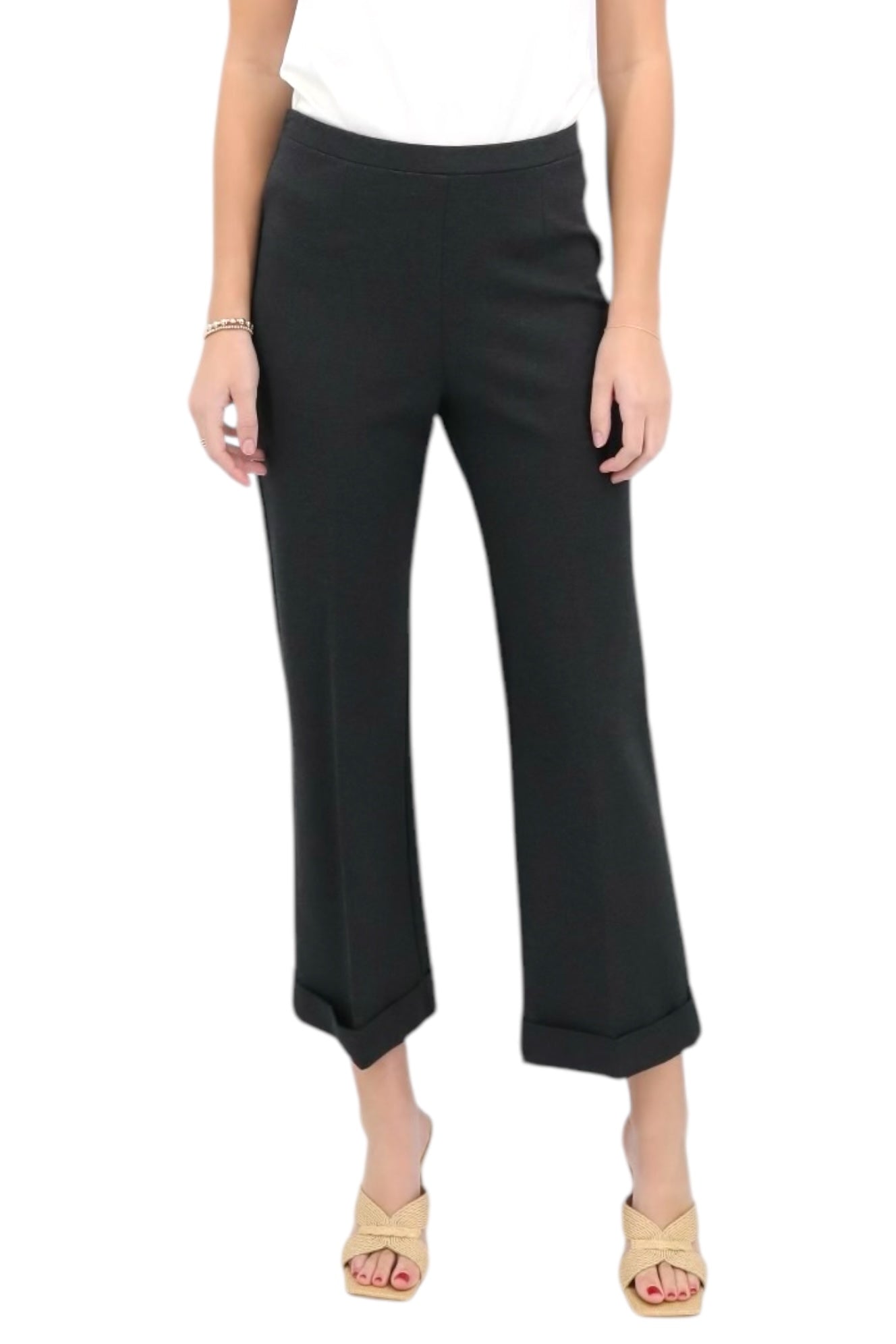 Crop Wide Leg Cuffed Pant in Charcoal