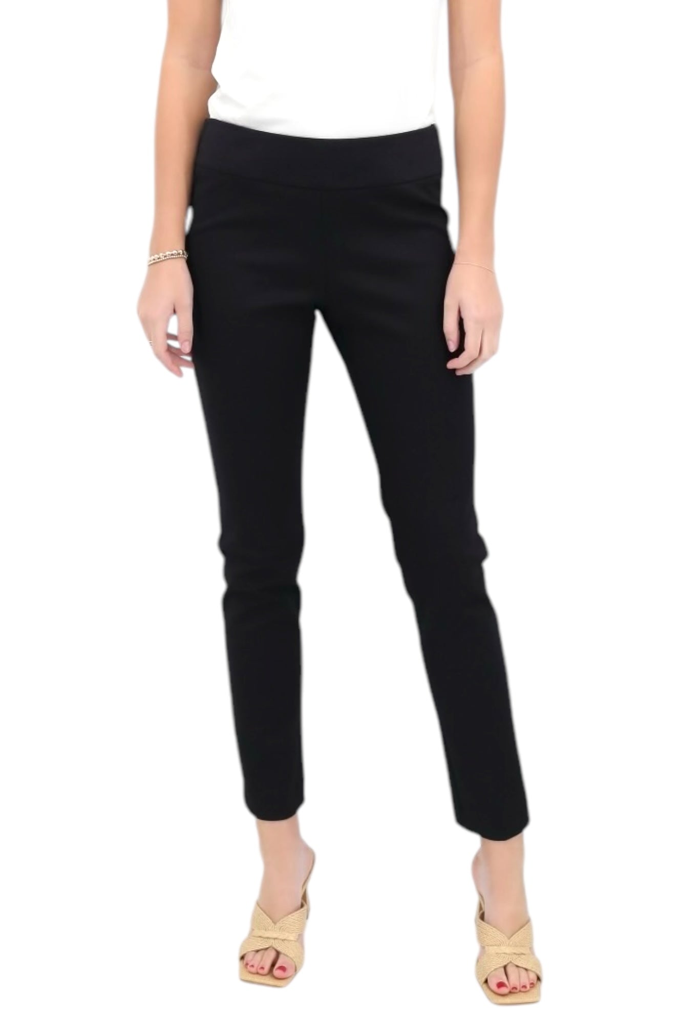 Wide Waist Slim Leg Pant in Black